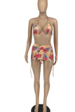 Pink Sexy Print Bandage Patchwork Swimwears