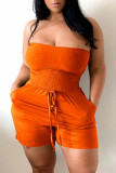 Beige Sexy Casual Solid Backless Strapless Regular Romper