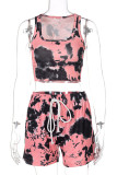 Pink Casual Print Patchwork U Neck Sleeveless Two Pieces