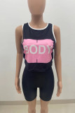 Light Blue Casual Sportswear Letter Print Vests O Neck Sleeveless Two Pieces