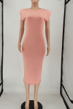 Apricot Sweet Solid Split Joint O Neck A Line Dresses