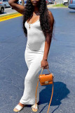 White Sexy Casual Solid Basic O Neck Vest Dress