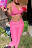 Pink Casual Sportswear Solid Vests Pants U Neck Sleeveless Two Pieces