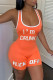 Orange Casual Sportswear Letter Print Backless U Neck Skinny Romper