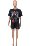 Red Fashion Casual Print Basic O Neck T-Shirts
