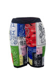 Multicolor Fashion Casual Print Basic Regular High Waist Shorts