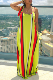 Blue Casual Striped Patchwork Spaghetti Strap Straight Dresses