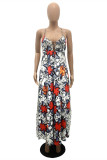 Red Sexy Print Backless Strap Design Spaghetti Strap Long Dress