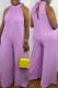Light Purple Fashion Casual Solid Hollowed Out Without Belt O Neck Regular Jumpsuits