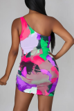 Pink Sexy Print Hollowed Out Pencil Skirt Dresses