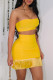 Yellow Fashion Sexy Solid Tassel Backless Strapless Sleeveless Two Pieces