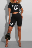 Light Blue Casual Print Patchwork O Neck Short Sleeve Two Pieces