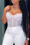 Blue Fashion Sexy Solid See-through Backless Spaghetti Strap Tops