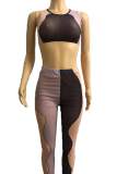 Red Sexy Solid Mesh O Neck Sleeveless Two Pieces