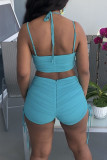 Pink Casual Solid Patchwork Fold Spaghetti Strap Sleeveless Two Pieces
