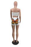 White Sexy Casual Butterfly Print Backless Strapless Sleeveless Two Pieces