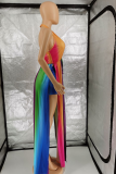 Rainbow Color Sexy Striped Patchwork Halter Sleeveless Two Pieces
