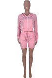 Pink Fashion Casual Solid Basic Hooded Collar Long Sleeve Two Pieces