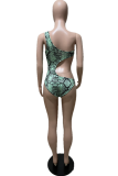 Green Sexy Print Hollowed Out Patchwork Swimwears