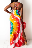 Red Sexy Print Patchwork Halter Trumpet Mermaid Dresses