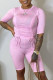 Pink Fashion Casual Solid Fold O Neck Short Sleeve Two Pieces