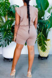 Khaki Fashion Casual Solid Basic O Neck Sleeveless Regular Romper