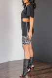 White Fashion Casual Letter Print Hollowed Out O Neck Short Sleeve Two Pieces