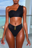 Deep Blue Casual Solid Patchwork Asymmetrical Swimwears
