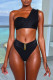 Black Casual Solid Patchwork Asymmetrical Swimwears