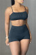 Black Sexy Casual Solid Backless Spaghetti Strap Sleeveless Two Pieces