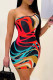 Red Fashion Sexy Print Backless One Shoulder Sleeveless Dress