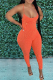 Tangerine Red Sexy Solid Patchwork Spaghetti Strap Skinny Jumpsuits