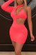 Pink Sexy Solid Hollowed Out Patchwork Asymmetrical Halter A Line Dresses