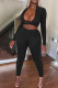 Black Sexy Solid Hollowed Out Patchwork V Neck Long Sleeve Two Pieces