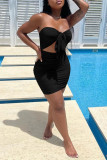 Pink Fashion Sexy Solid Hollowed Out Backless Strapless Sleeveless Dress