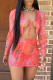 Red Sexy Print Patchwork Frenulum V Neck Long Sleeve Two Pieces