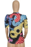 Black Fashion Casual Print Basic O Neck T-Shirts