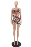 Red Sexy Print Hollowed Out Draw String Swimwears