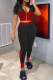 Red Sportswear Solid Patchwork V Neck Short Sleeve Two Pieces