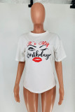White Fashion Casual Print Basic O Neck T-Shirts