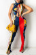 Multicolor Fashion Sexy Print Hollowed Out Backless Slit Turtleneck Skinny Jumpsuits