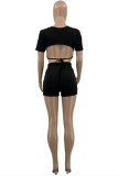 Apricot Sexy Casual Solid Backless V Neck Short Sleeve Two Pieces