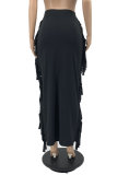 Black Fashion Casual Tassel Regular High Waist Skirt