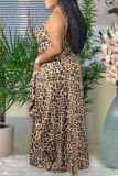 Leopard Print Sexy Print Patchwork Spaghetti Strap Lantern Dress Dresses