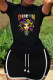 Black Casual Print Patchwork O Neck Short Sleeve Two Pieces