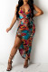 Blue Sexy Print Hollowed Out Backless Spaghetti Strap Sleeveless Dress