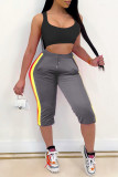 Grey Fashion Casual Striped Patchwork Regular Mid Waist Pants