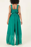 Green Casual Solid Split Joint Spaghetti Strap Loose Jumpsuits