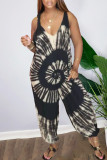 Red Fashion Casual Print Tie Dye Backless Spaghetti Strap Loose Jumpsuits