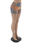 Blue Casual Print Tassel Patchwork Straight Mid Waist Straight Full Print Bottoms